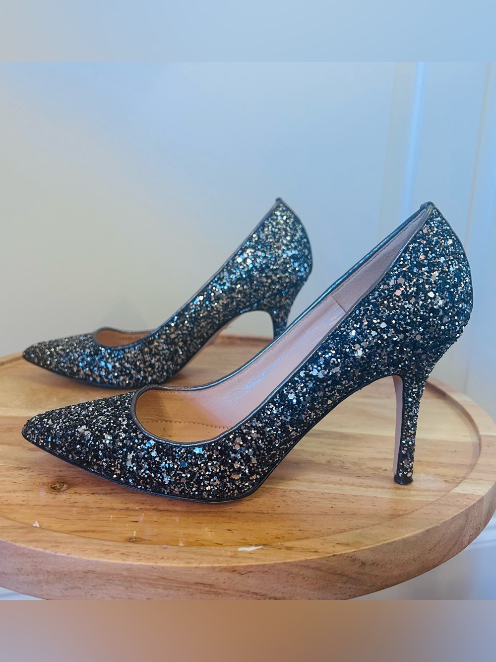J. Crew Women's Black Glitter Pointed-Toe Stiletto Pumps